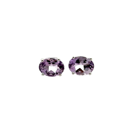 Handmade Oval Amethyst Earrings in 925 Sterling Silver - Prong Set Style