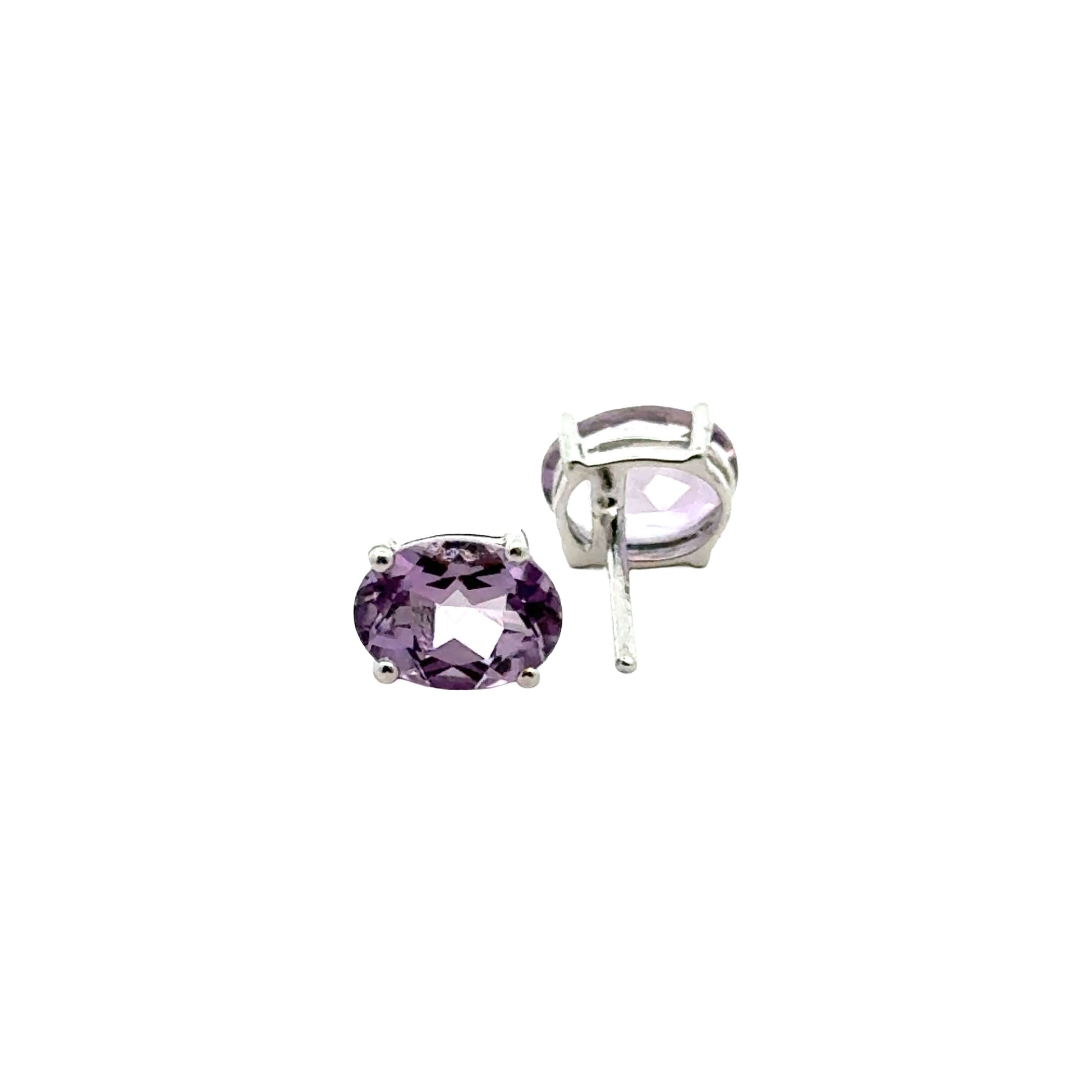Handmade Oval Amethyst Earrings in 925 Sterling Silver - Prong Set Style