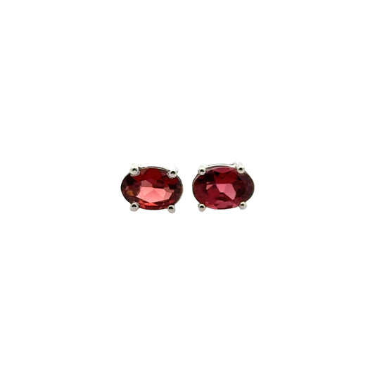 Handmade Oval Garnet Earrings in 925 Sterling Silver - Prong Set Style