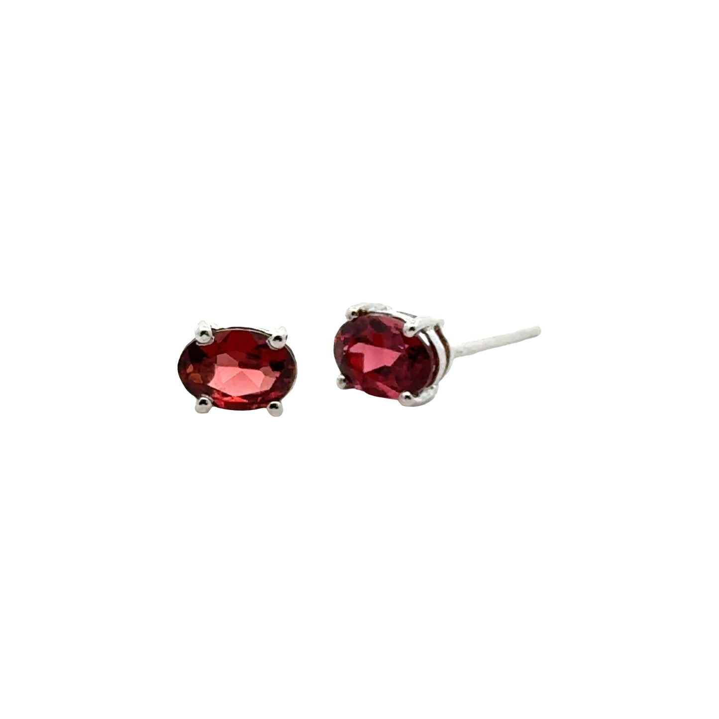 Handmade Oval Garnet Earrings in 925 Sterling Silver - Prong Set Style