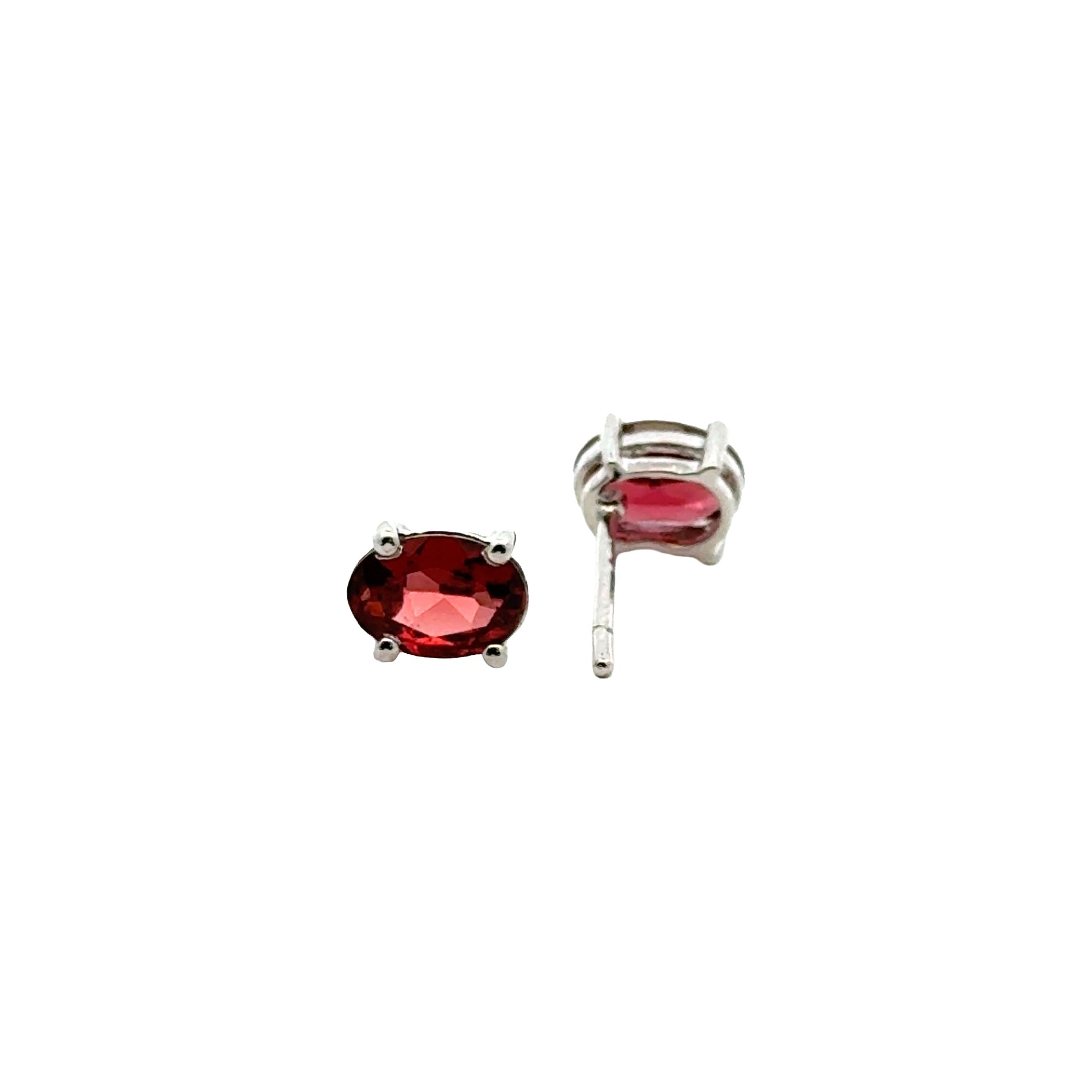 Handmade Oval Garnet Earrings in 925 Sterling Silver - Prong Set Style