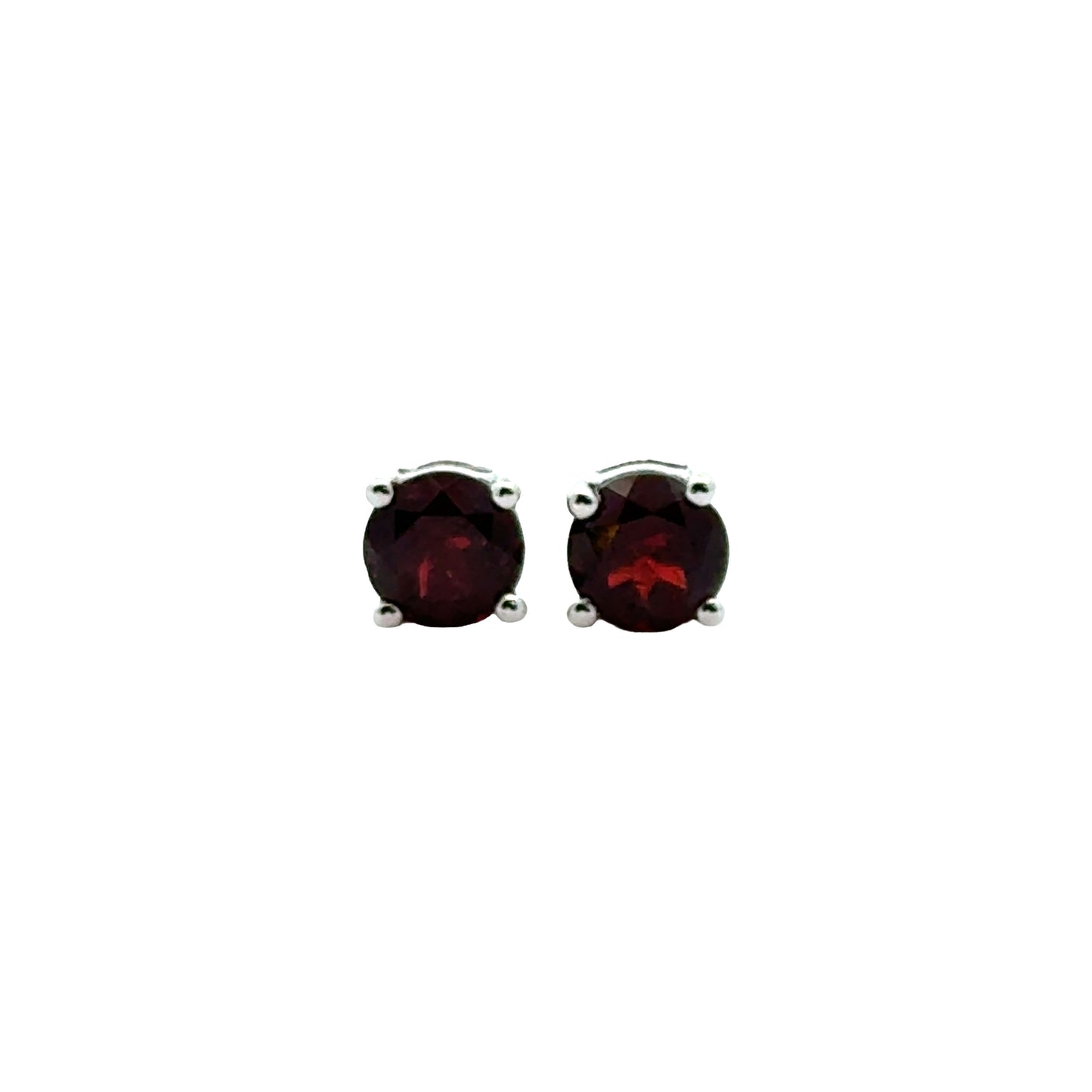 Handmade Round Garnet Earrings in 925 Sterling Silver - Prong Set Style