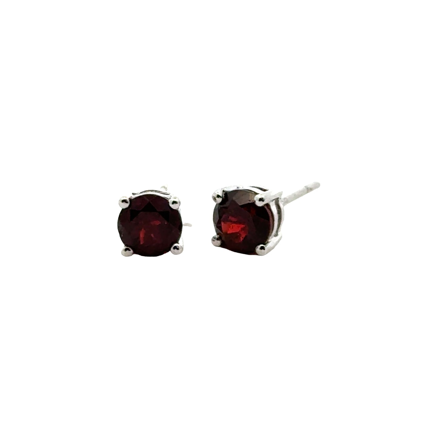 Handmade Round Garnet Earrings in 925 Sterling Silver - Prong Set Style