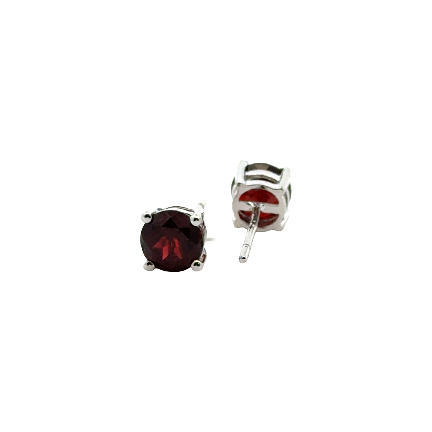 Handmade Round Garnet Earrings in 925 Sterling Silver - Prong Set Style