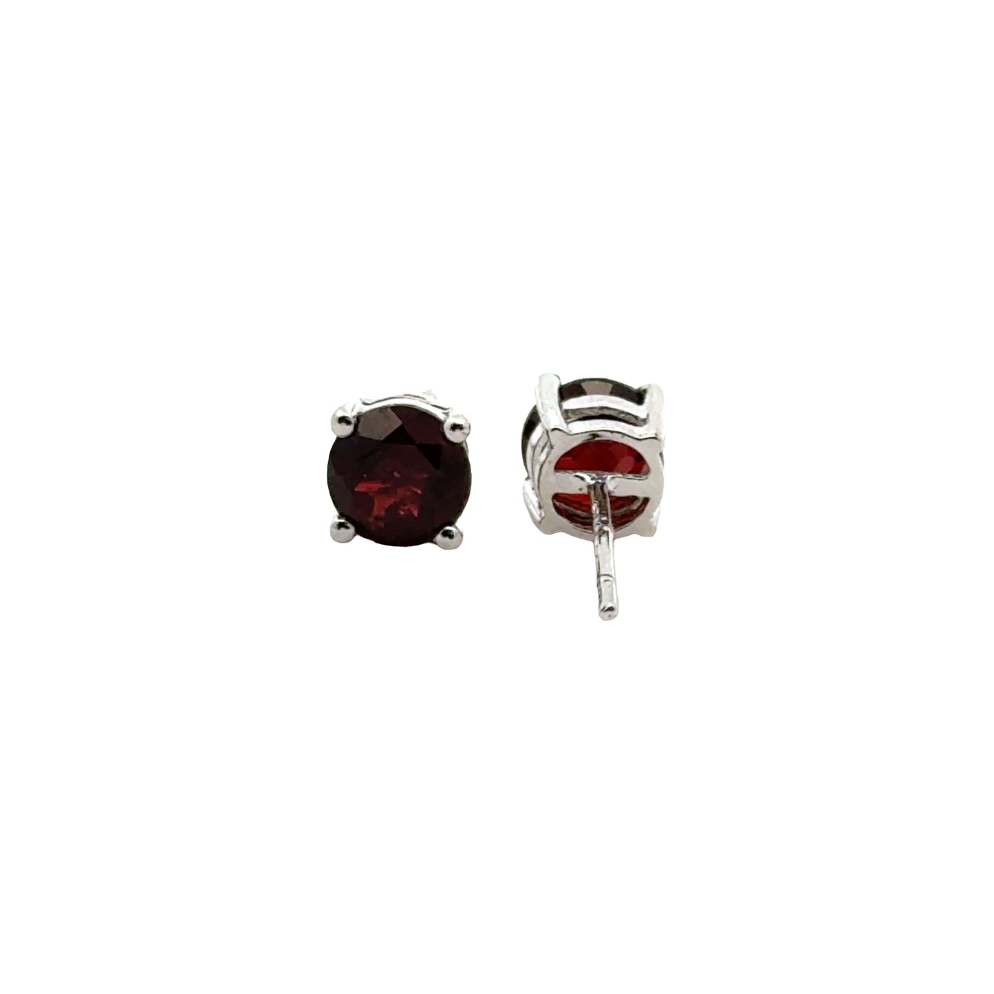 Handmade Round Garnet Earrings in 925 Sterling Silver - Prong Set Style
