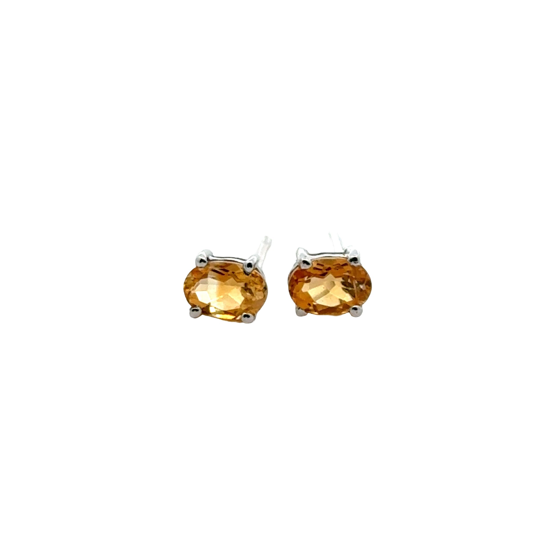 Handmade Oval Citrine Earrings in 925 Sterling Silver - Prong Set Style