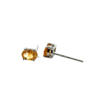 Handmade Oval Citrine Earrings in 925 Sterling Silver - Prong Set Style