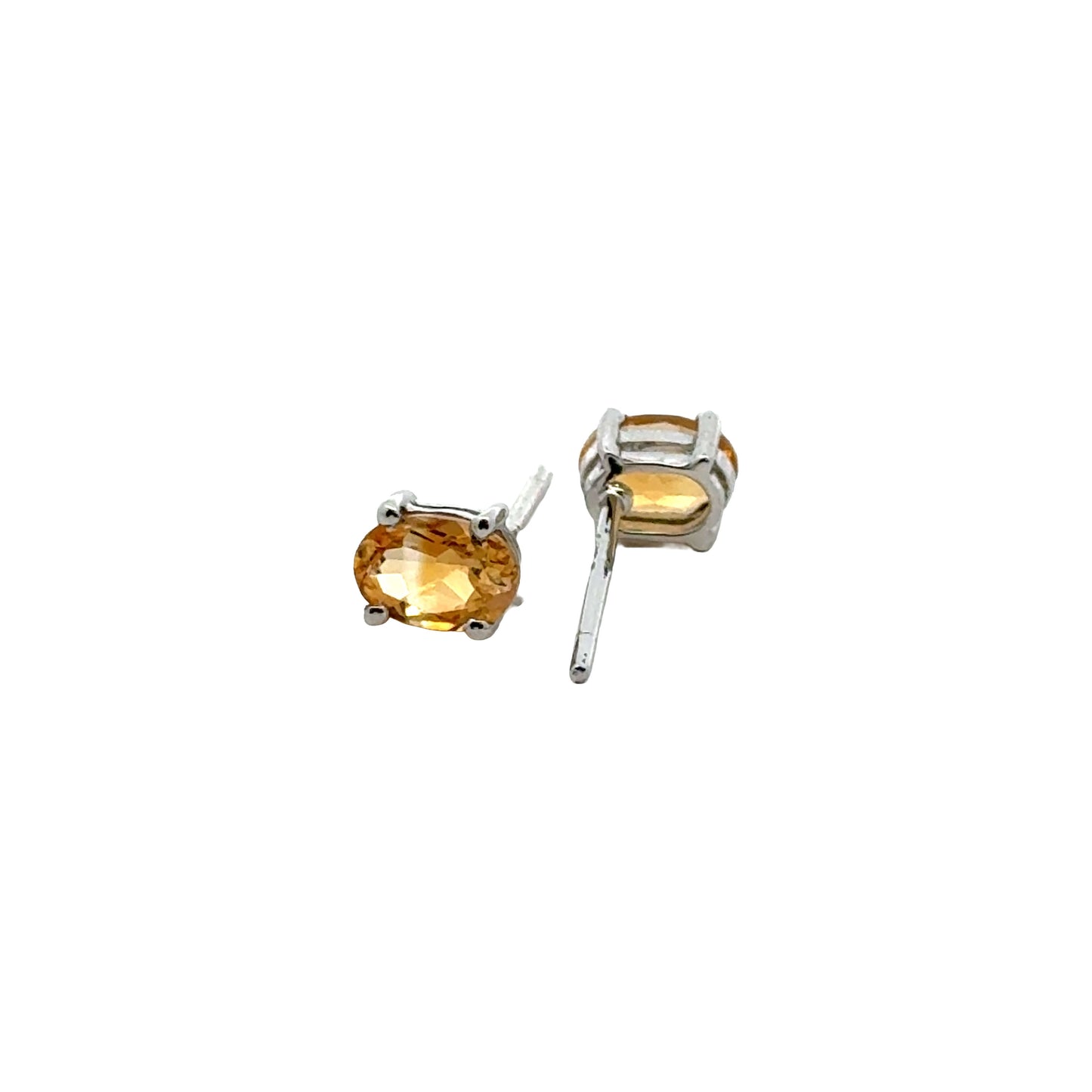 Handmade Oval Citrine Earrings in 925 Sterling Silver - Prong Set Style
