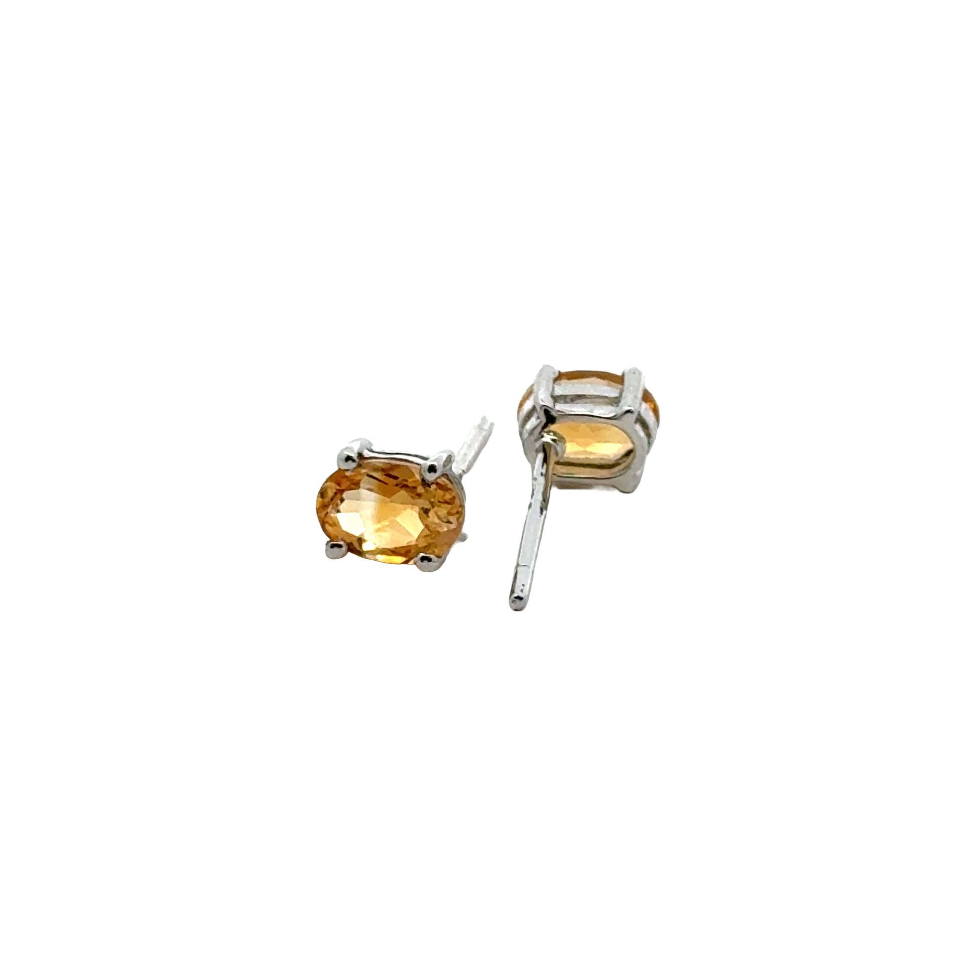 Handmade Oval Citrine Earrings in 925 Sterling Silver - Prong Set Style