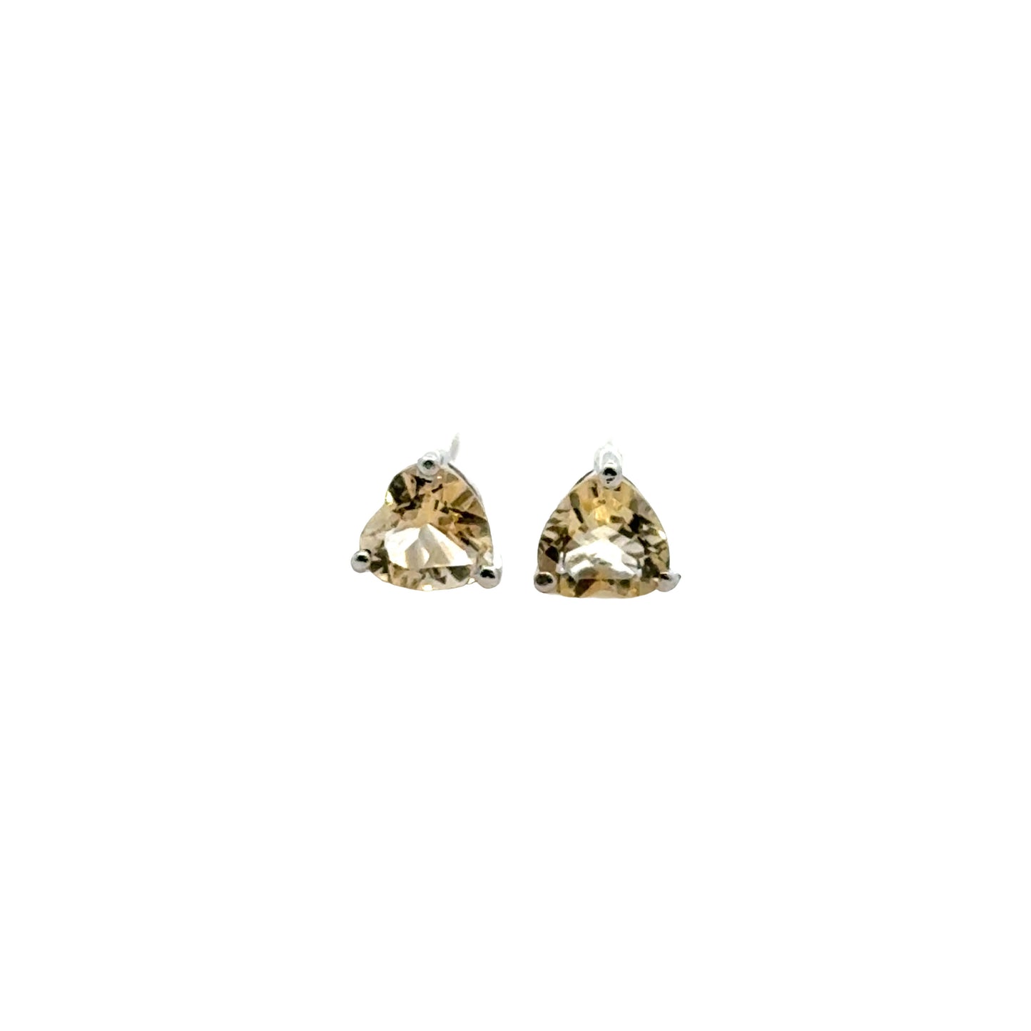 Handmade Heart Shaped Triangle Citrine Earrings in 925 Sterling Silver - Prong Set Style
