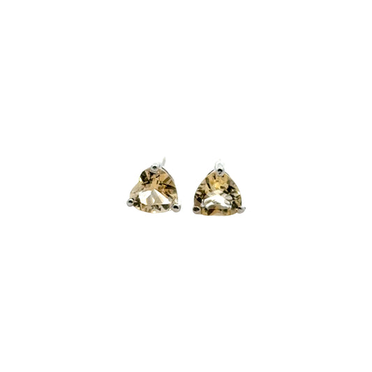 Handmade Heart Shaped Triangle Citrine Earrings in 925 Sterling Silver - Prong Set Style