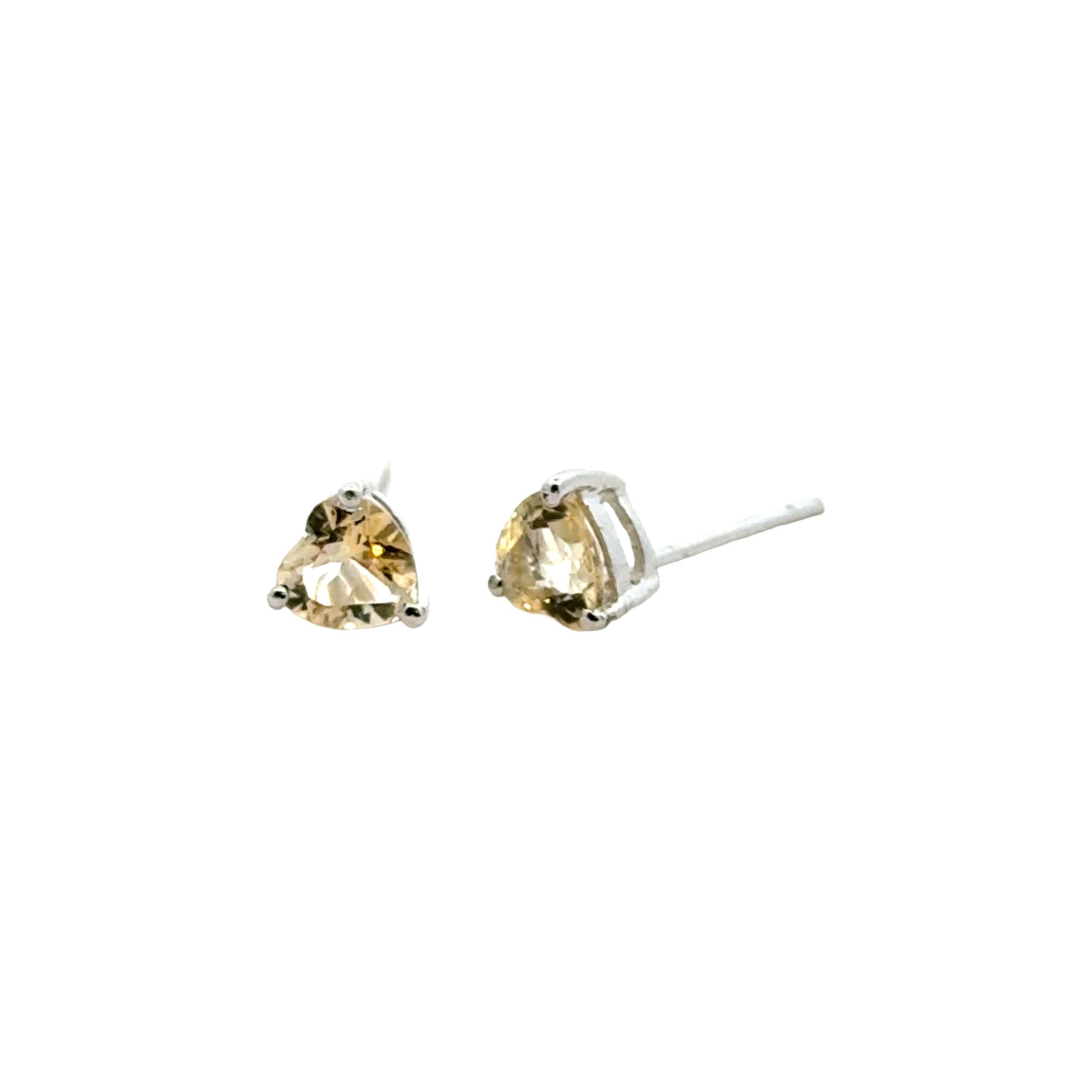 Handmade Heart Shaped Triangle Citrine Earrings in 925 Sterling Silver - Prong Set Style
