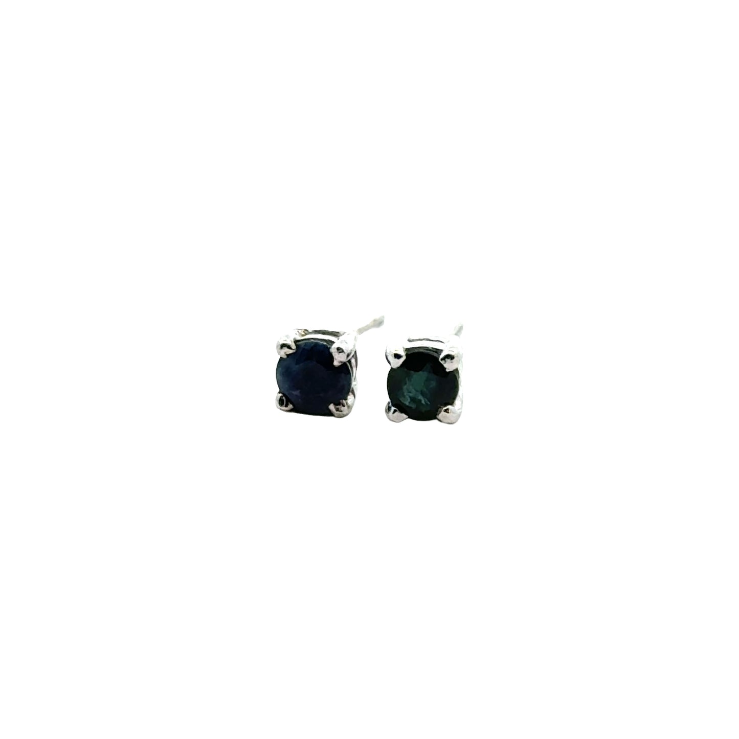Handmade Round Sapphire Earrings in 925 Sterling Silver - Prong Set Style