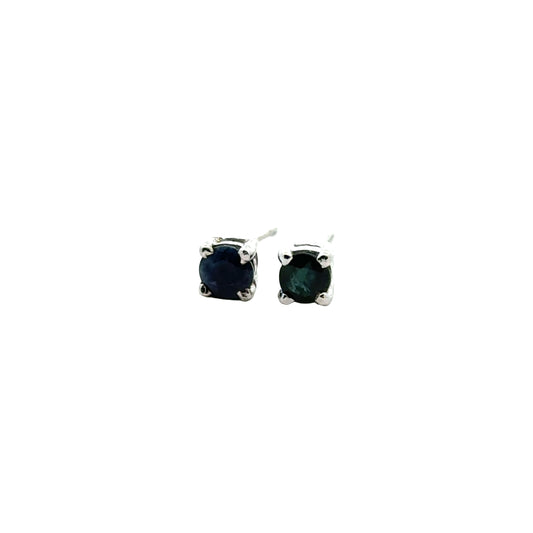 Handmade Round Sapphire Earrings in 925 Sterling Silver - Prong Set Style