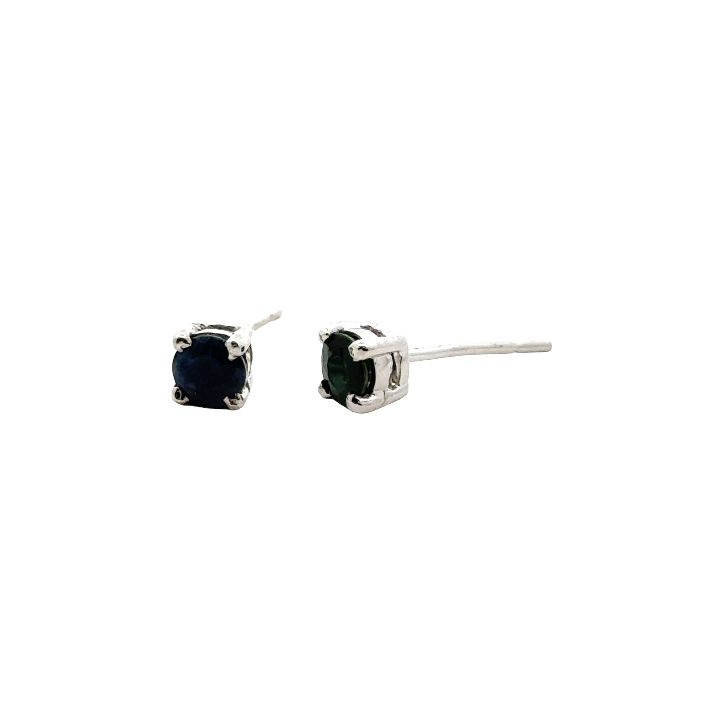 Handmade Round Sapphire Earrings in 925 Sterling Silver - Prong Set Style