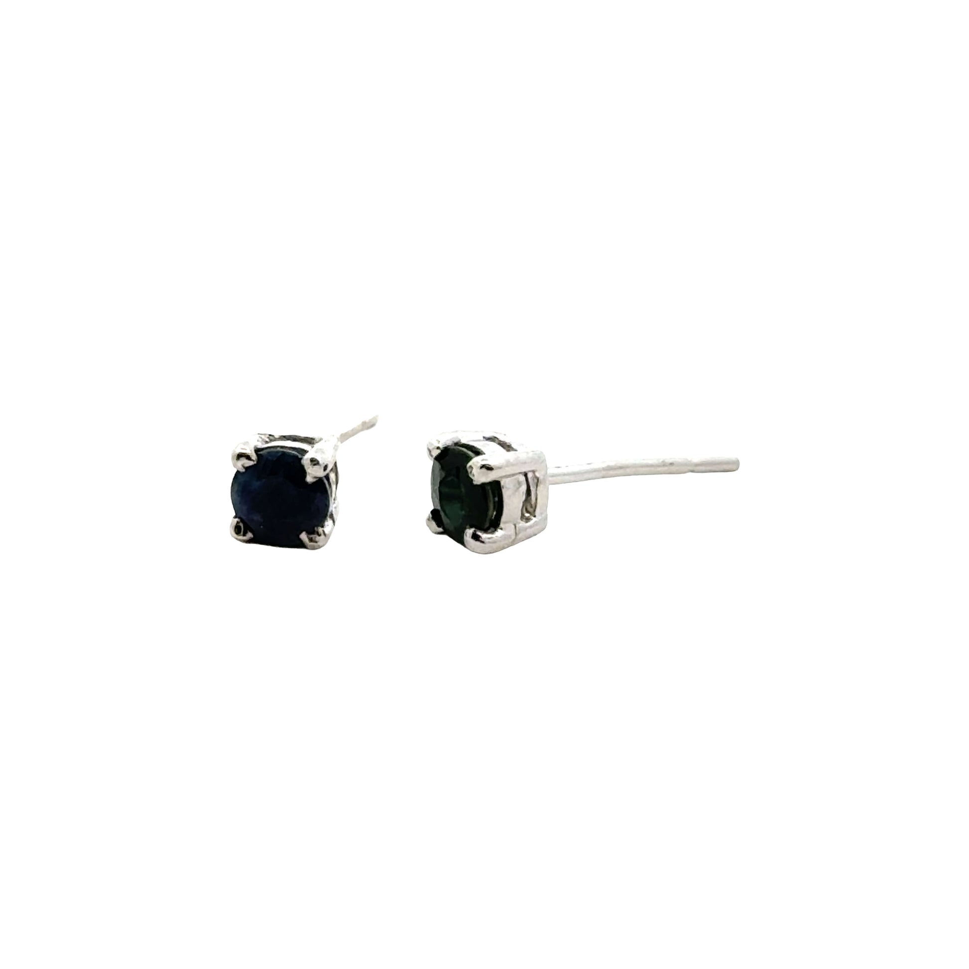 Handmade Round Sapphire Earrings in 925 Sterling Silver - Prong Set Style