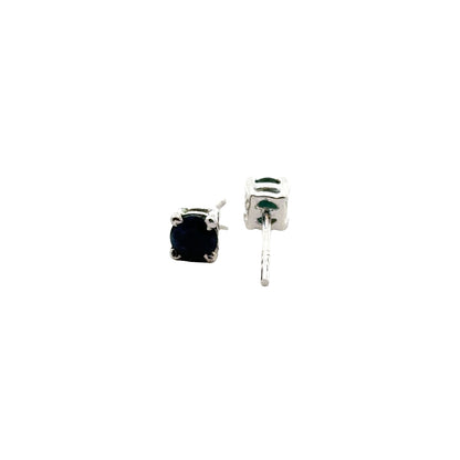 Handmade Round Sapphire Earrings in 925 Sterling Silver - Prong Set Style