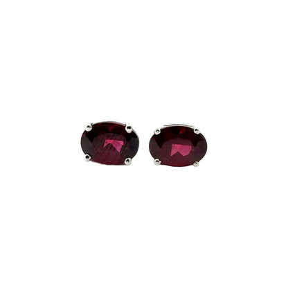 Handmade Oval Garnet Earrings in 925 Sterling Silver - Prong Set Style