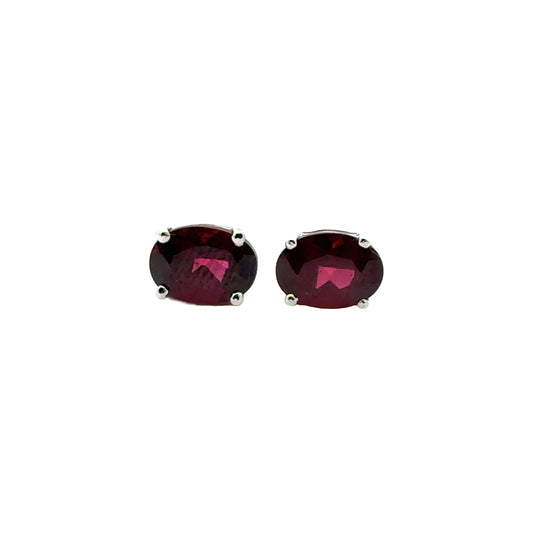 Handmade Oval Garnet Earrings in 925 Sterling Silver - Prong Set Style