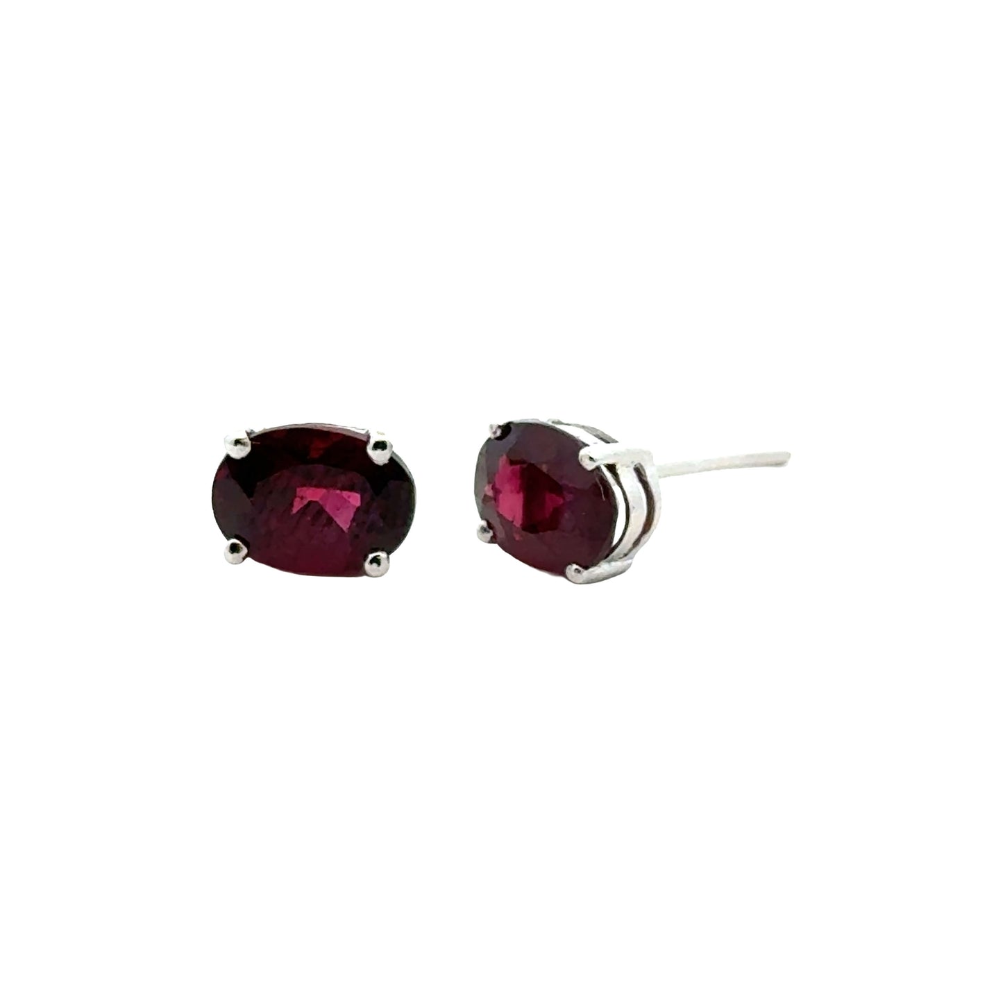 Handmade Oval Garnet Earrings in 925 Sterling Silver - Prong Set Style