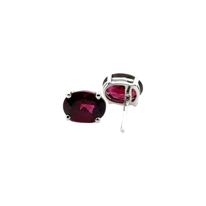 Handmade Oval Garnet Earrings in 925 Sterling Silver - Prong Set Style