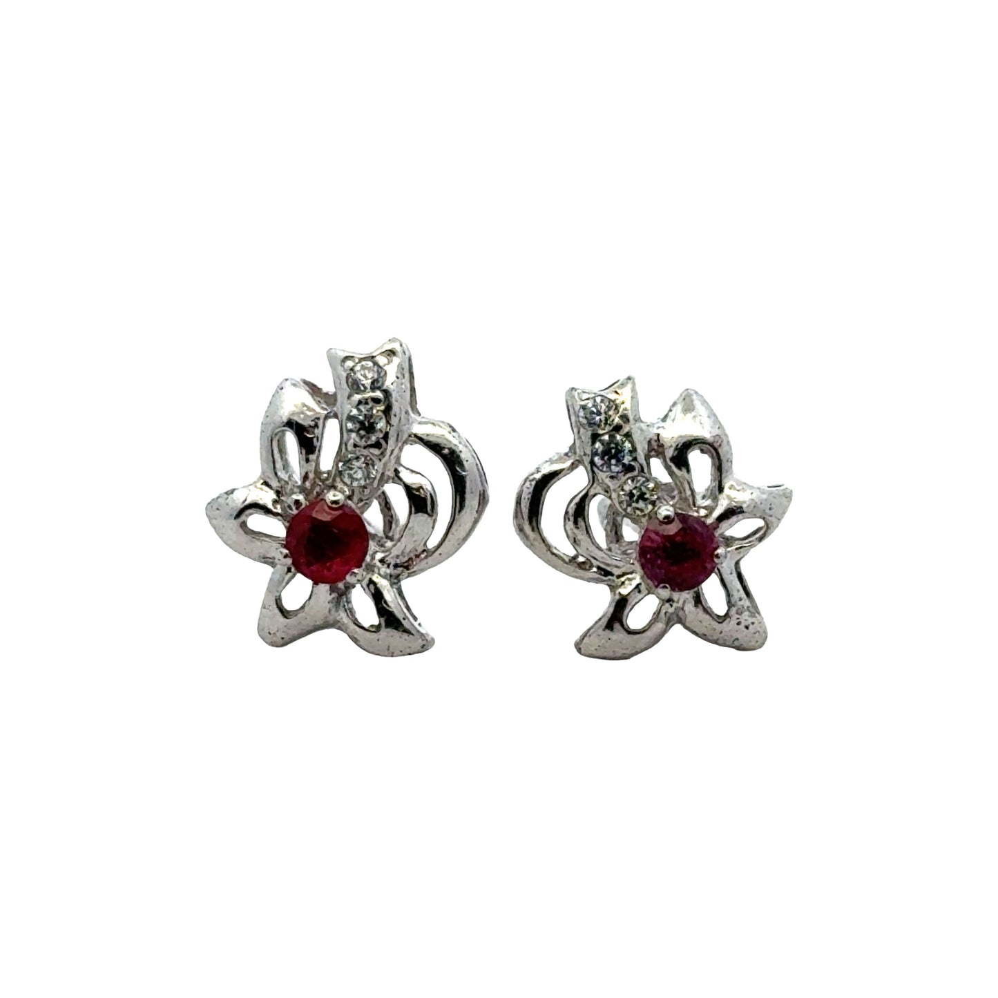 Handmade Flower Shaped Ruby Earrings in 925 Sterling Silver - Prong Set Style