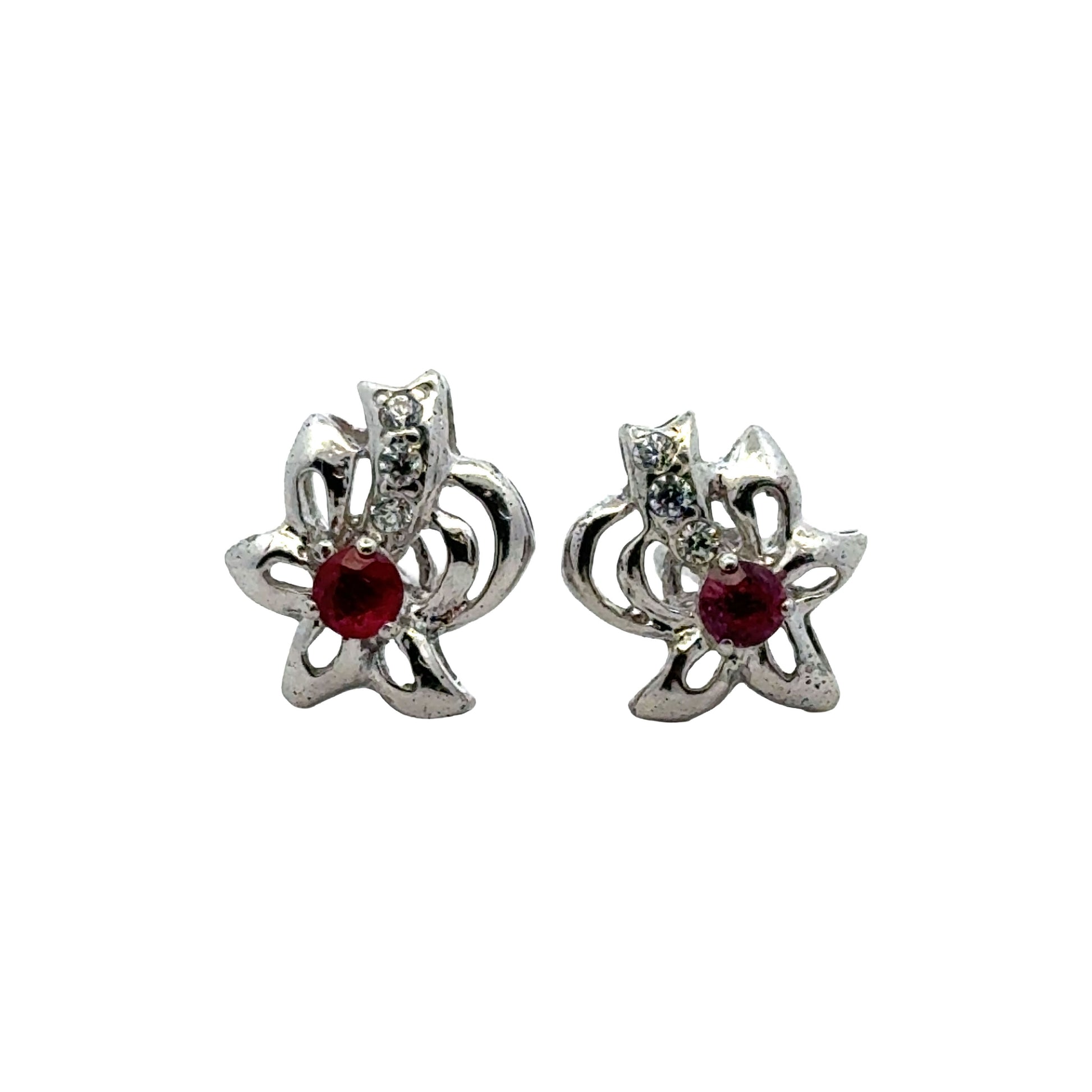 Handmade Flower Shaped Ruby Earrings in 925 Sterling Silver - Prong Set Style