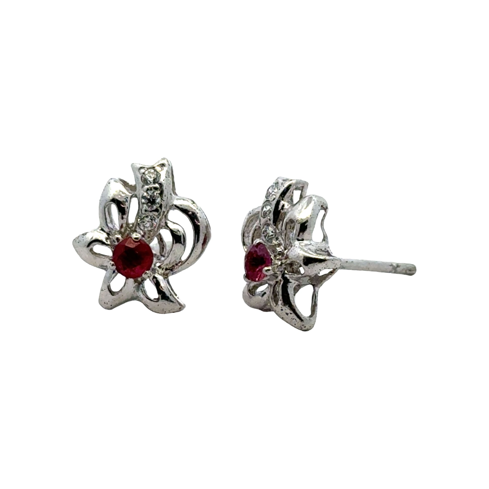 Handmade Flower Shaped Ruby Earrings in 925 Sterling Silver - Prong Set Style