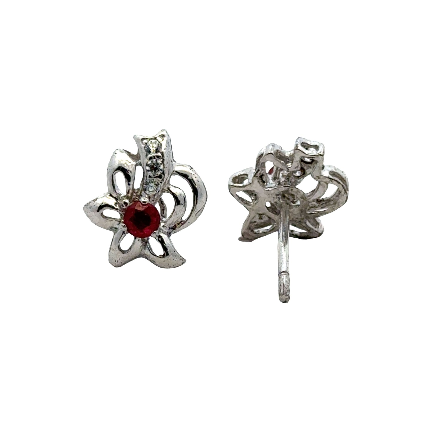 Handmade Flower Shaped Ruby Earrings in 925 Sterling Silver - Prong Set Style