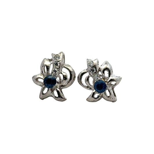 Handmade Flower Shaped Sapphire Earrings in 925 Sterling Silver - Prong Set Style