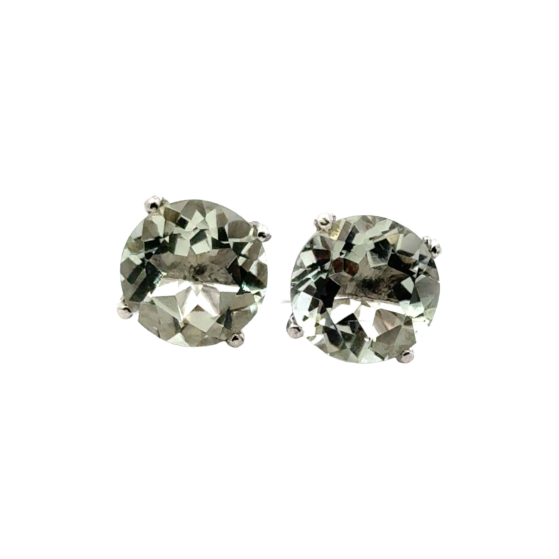 Handmade Round Presiolite Earrings in 925 Sterling Silver - Prong Set Style
