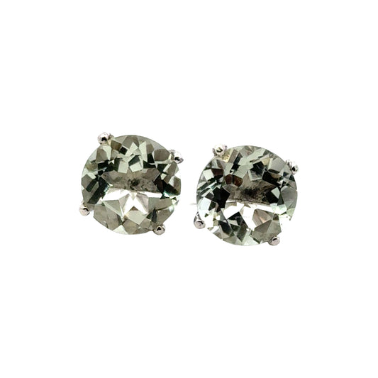 Handmade Round Presiolite Earrings in 925 Sterling Silver - Prong Set Style
