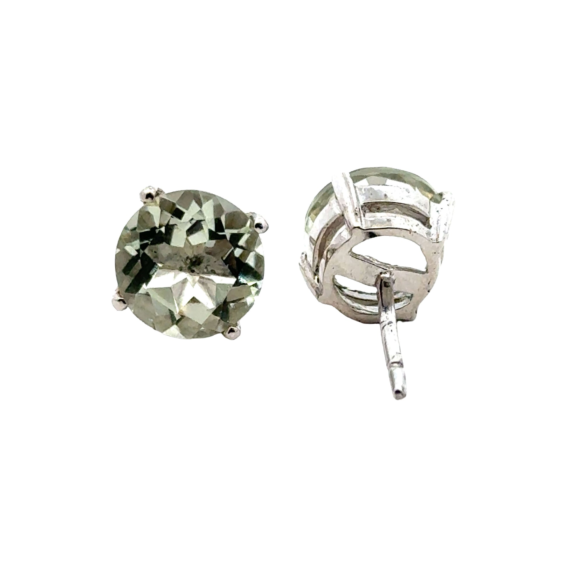 Handmade Round Presiolite Earrings in 925 Sterling Silver - Prong Set Style