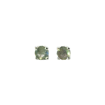 Handmade Round Labradorite Earrings in 925 Sterling Silver - Prong Set Style