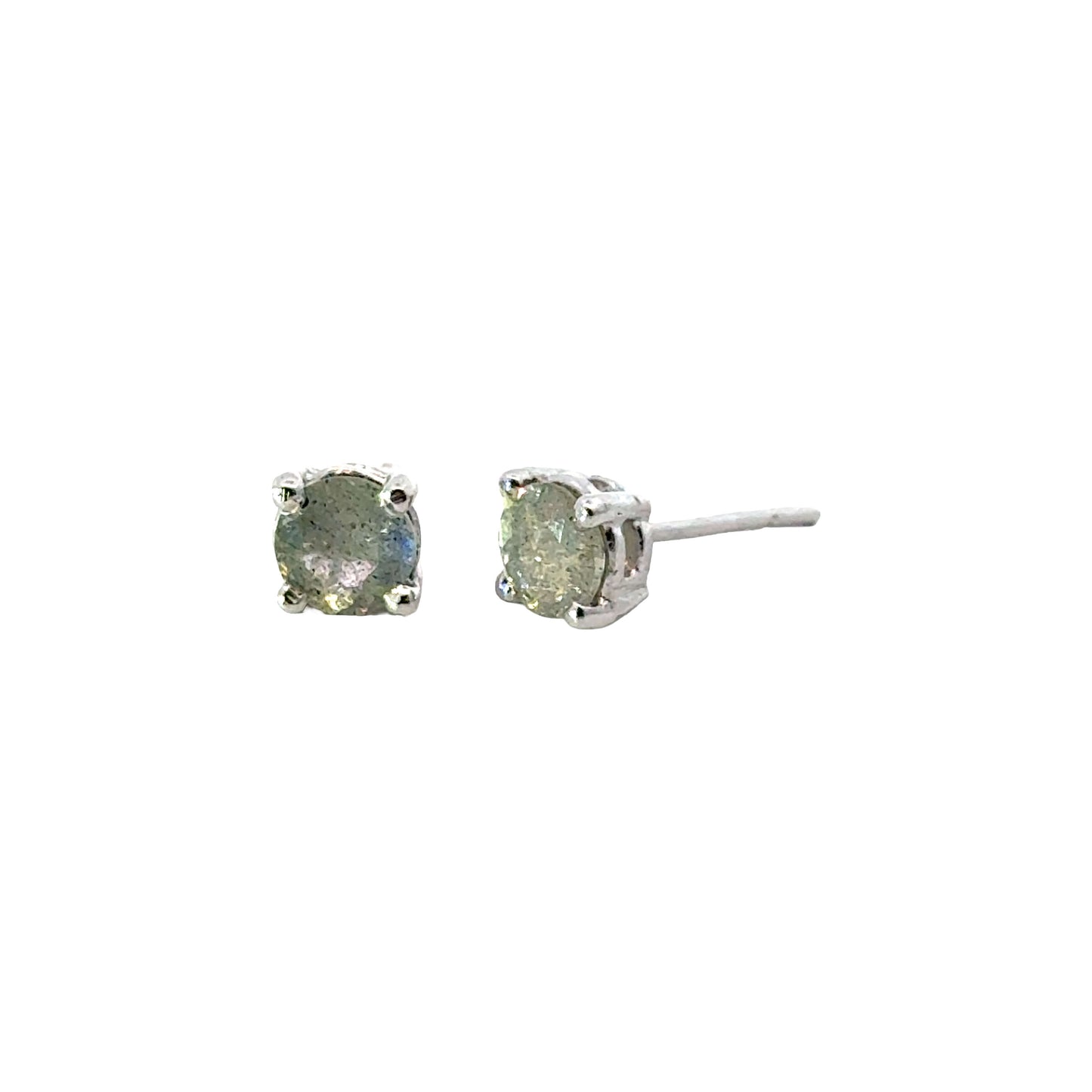 Handmade Round Labradorite Earrings in 925 Sterling Silver - Prong Set Style