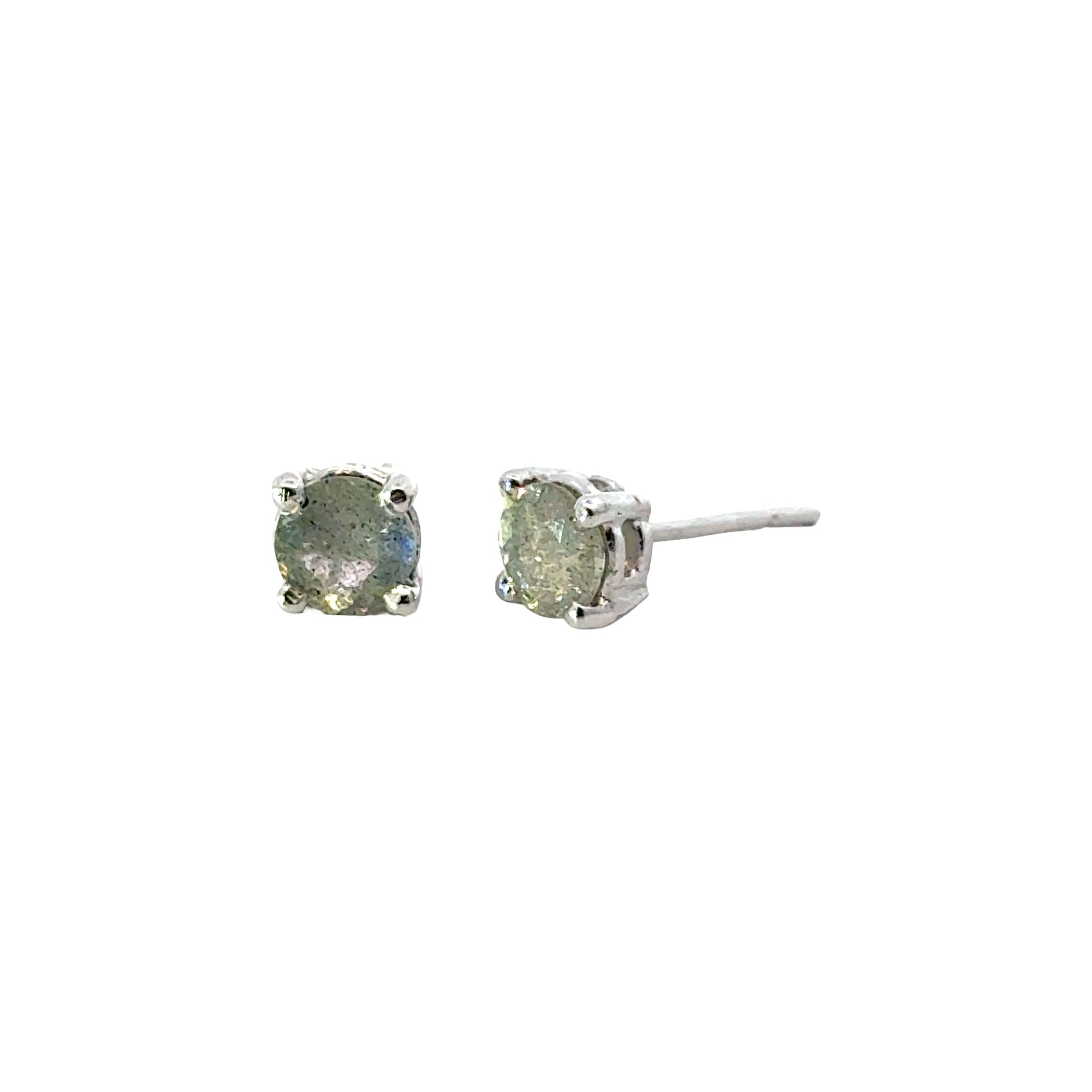 Handmade Round Labradorite Earrings in 925 Sterling Silver - Prong Set Style