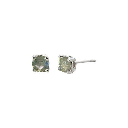 Handmade Round Labradorite Earrings in 925 Sterling Silver - Prong Set Style