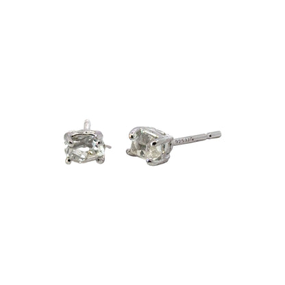 Handmade Oval Herkimer Diamond Earrings in 925 Sterling Silver - Prong Set Style