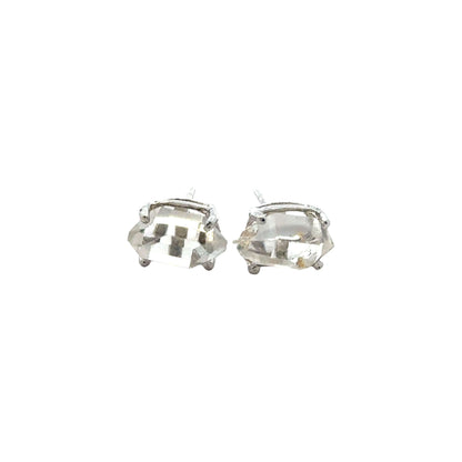 Handmade Oval Herkimer Diamond Earrings in 925 Sterling Silver - Prong Set Style