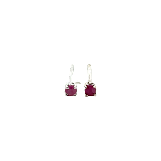 Handmade Glass Filled Round Ruby Earrings in 925 Sterling Silver - Prong Set Style