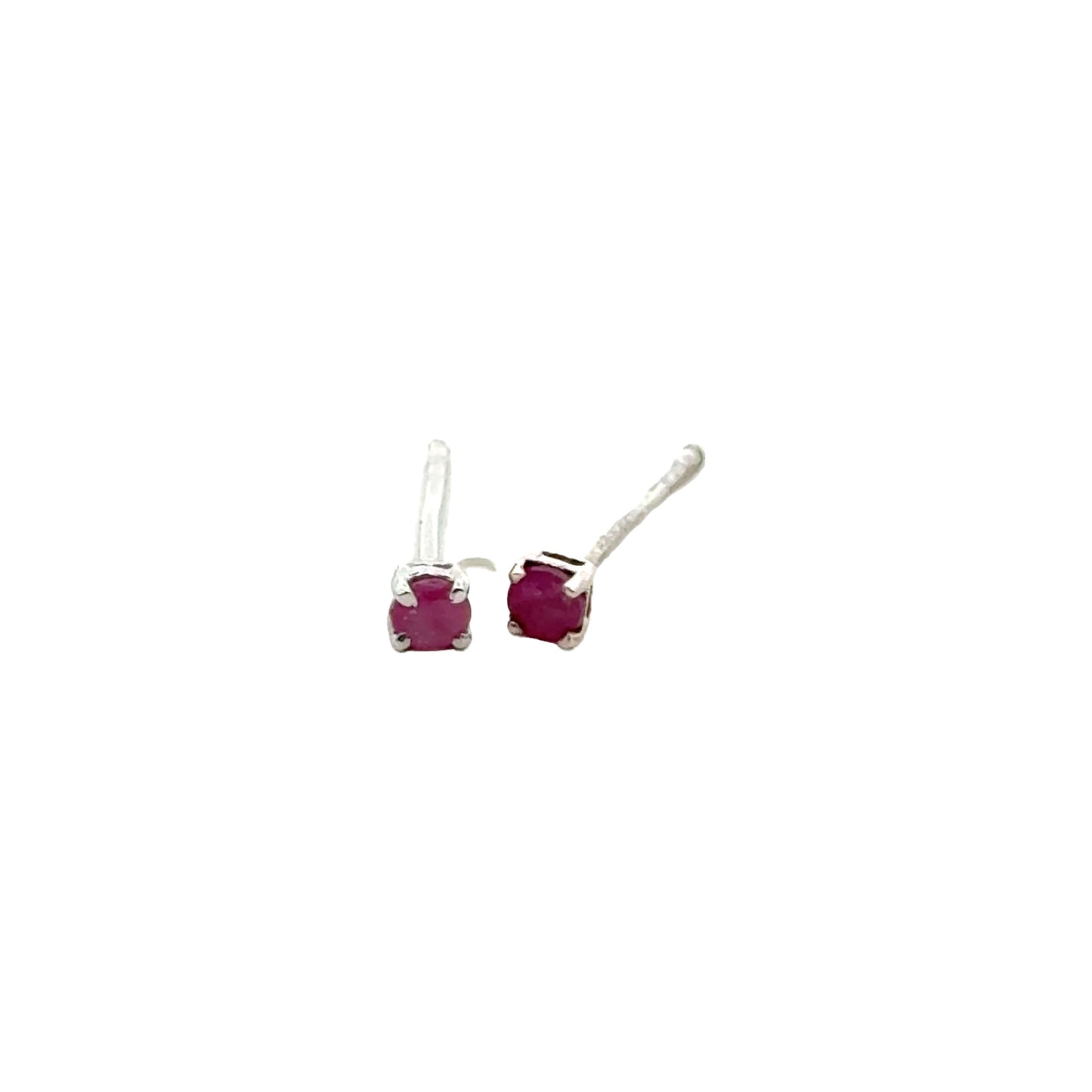 Handmade Glass Filled Round Ruby Earrings in 925 Sterling Silver - Prong Set Style