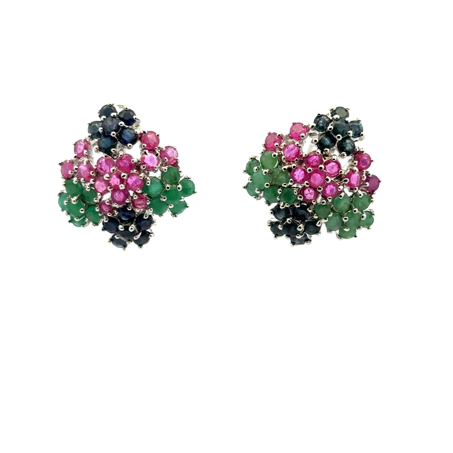 Ruby, Emerald & Sapphire Jewelry Set – Handmade Natural Ruby, Emerald & Sapphire Earrings, Pendant & Ring in 925 Sterling Silver, Rhodium Plated (Each Piece Also Sold Separately)