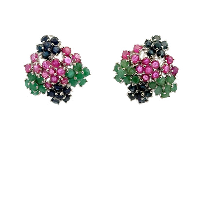 Ruby, Emerald & Sapphire Jewelry Set – Handmade Natural Ruby, Emerald & Sapphire Earrings, Pendant & Ring in 925 Sterling Silver, Rhodium Plated (Each Piece Also Sold Separately)
