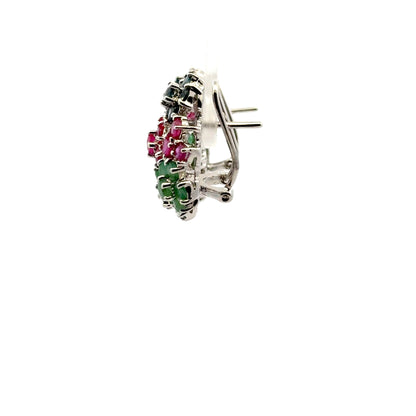Ruby, Emerald & Sapphire Jewelry Set – Handmade Natural Ruby, Emerald & Sapphire Earrings, Pendant & Ring in 925 Sterling Silver, Rhodium Plated (Each Piece Also Sold Separately)
