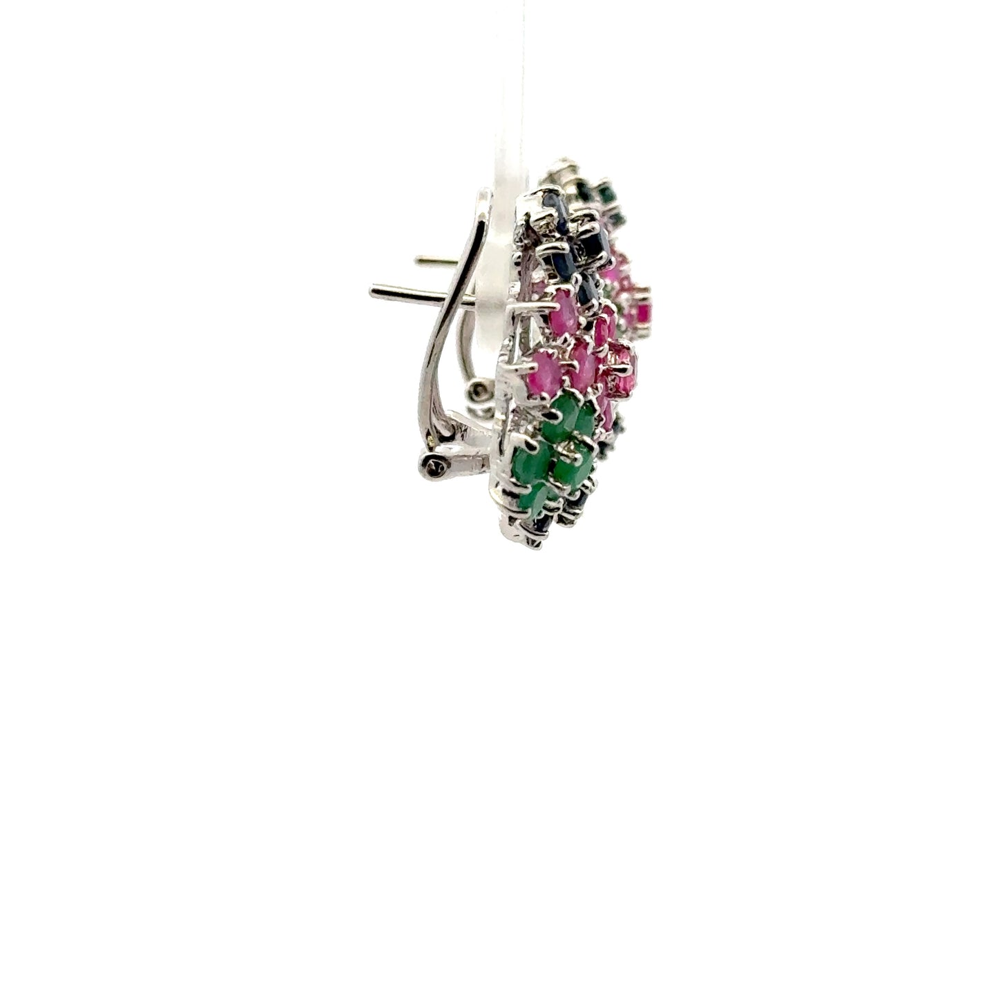 Ruby, Emerald & Sapphire Jewelry Set – Handmade Natural Ruby, Emerald & Sapphire Earrings, Pendant & Ring in 925 Sterling Silver, Rhodium Plated (Each Piece Also Sold Separately)