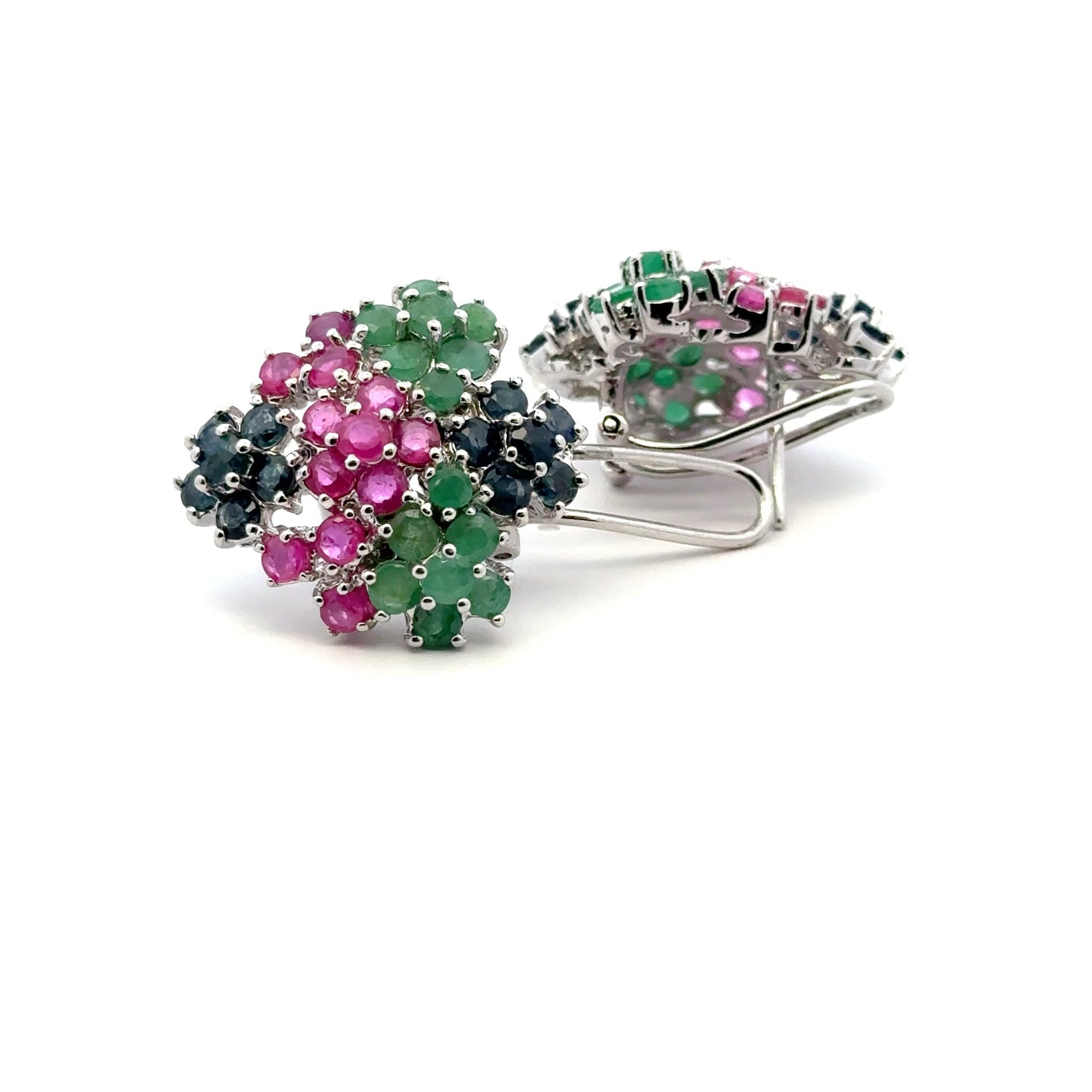 Ruby, Emerald & Sapphire Jewelry Set – Handmade Natural Ruby, Emerald & Sapphire Earrings, Pendant & Ring in 925 Sterling Silver, Rhodium Plated (Each Piece Also Sold Separately)