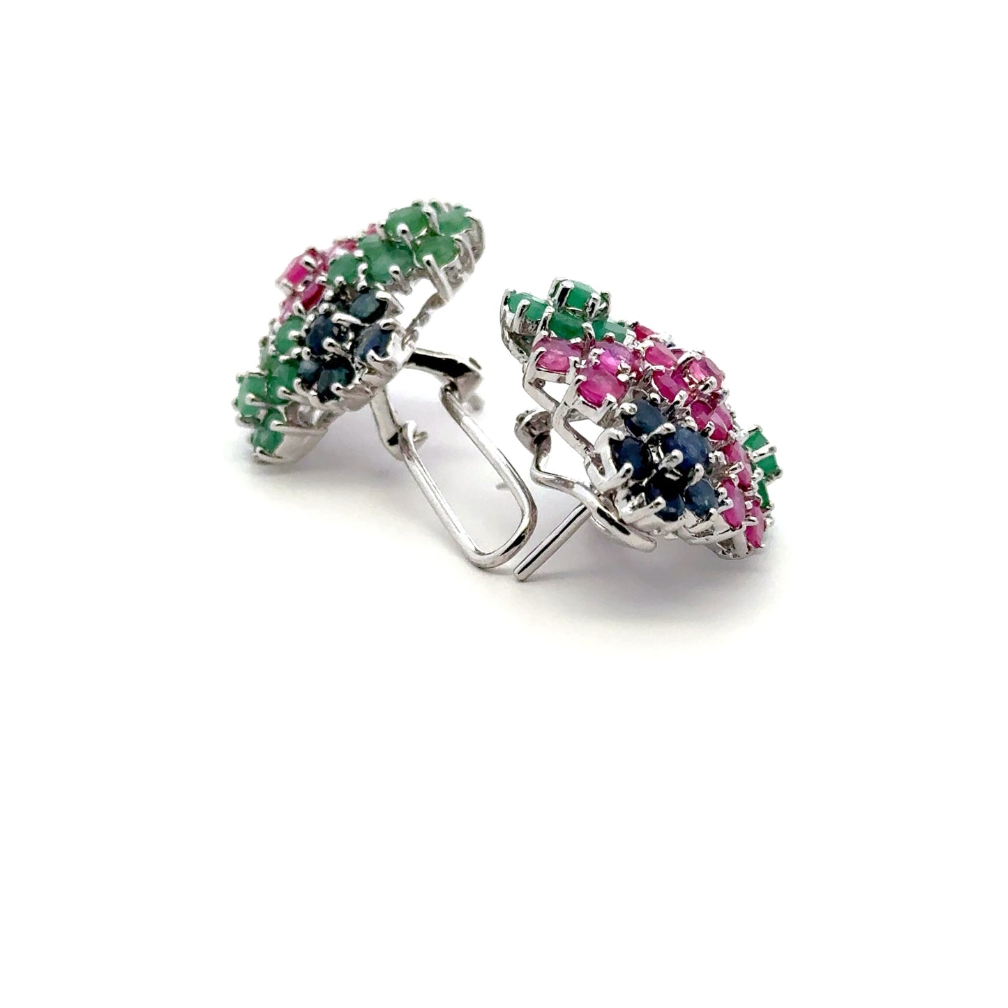 Ruby, Emerald & Sapphire Jewelry Set – Handmade Natural Ruby, Emerald & Sapphire Earrings, Pendant & Ring in 925 Sterling Silver, Rhodium Plated (Each Piece Also Sold Separately)