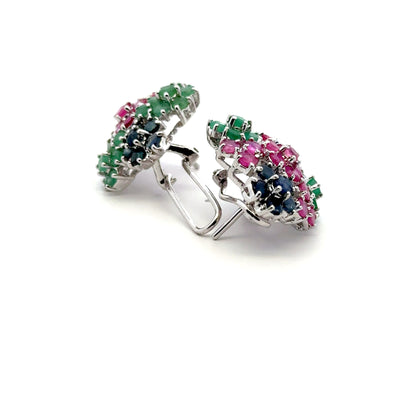 Ruby, Emerald & Sapphire Jewelry Set – Handmade Natural Ruby, Emerald & Sapphire Earrings, Pendant & Ring in 925 Sterling Silver, Rhodium Plated (Each Piece Also Sold Separately)