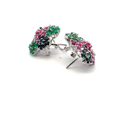 Ruby, Emerald & Sapphire Jewelry Set – Handmade Natural Ruby, Emerald & Sapphire Earrings, Pendant & Ring in 925 Sterling Silver, Rhodium Plated (Each Piece Also Sold Separately)