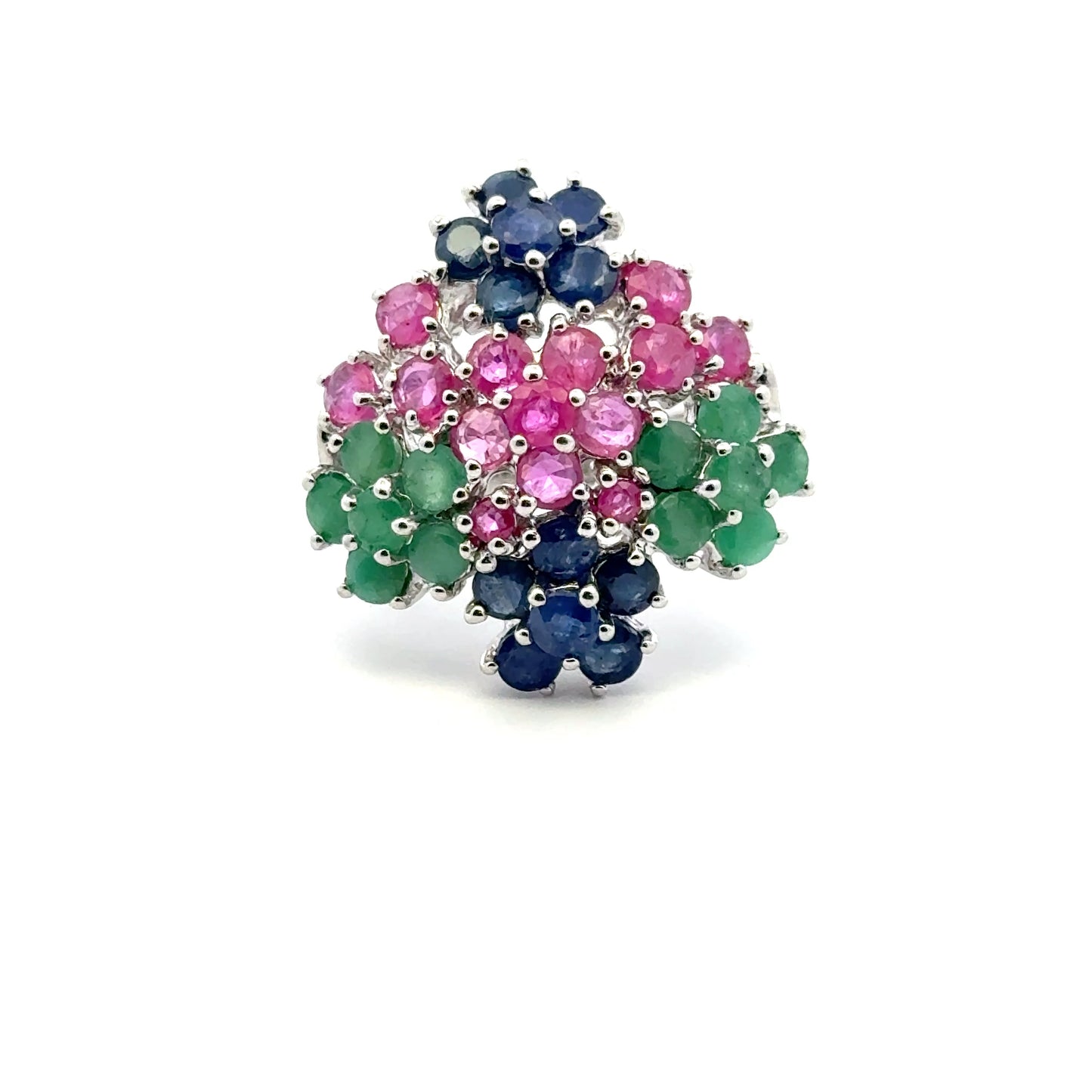 Ruby, Emerald & Sapphire Jewelry Set – Handmade Natural Ruby, Emerald & Sapphire Earrings, Pendant & Ring in 925 Sterling Silver, Rhodium Plated (Each Piece Also Sold Separately)